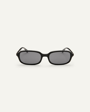 Face shot of Bonnie Clyde Comedy sunglasses in black.