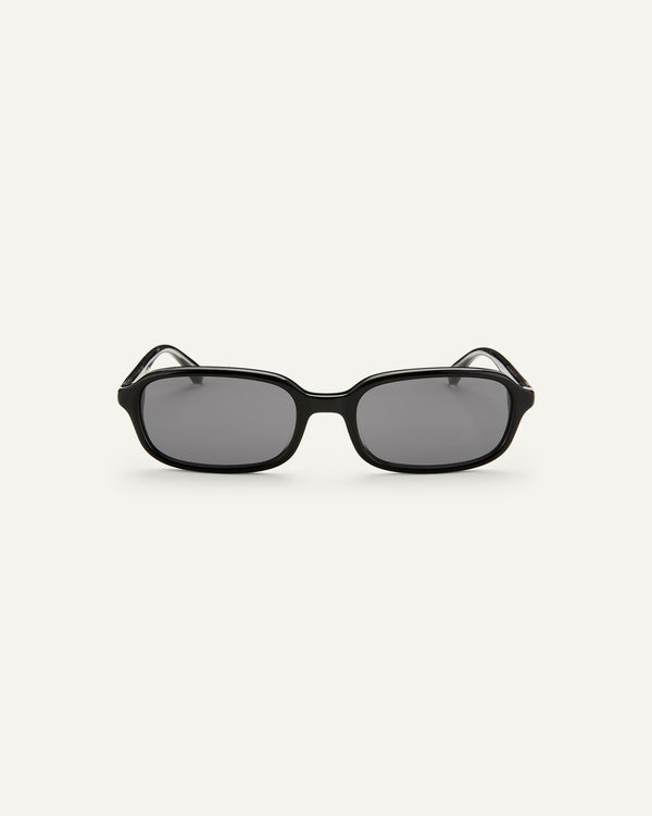 Face shot of Bonnie Clyde Comedy sunglasses in black.