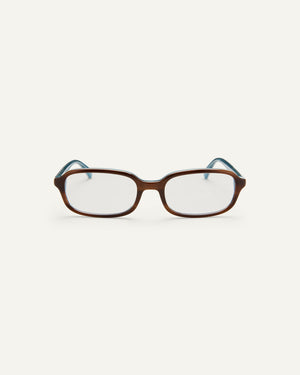 Face shot of Bonnie Clyde Comedy optical in teal demi.