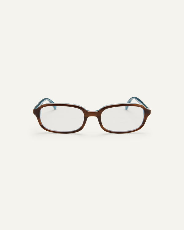 Face shot of Bonnie Clyde Comedy optical in teal demi.